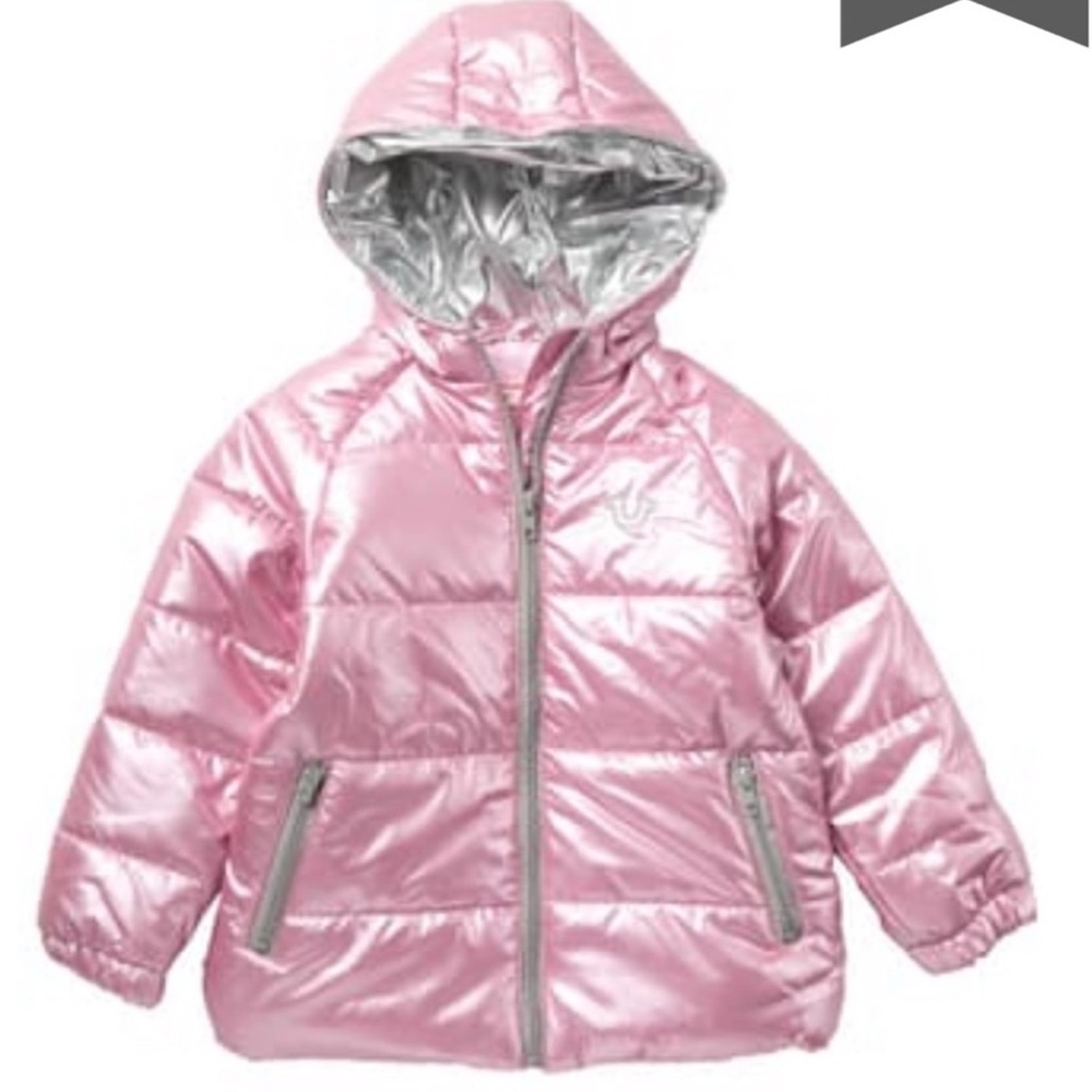 Girls True Religion Pink Puffer Coat/Jacket Size 6